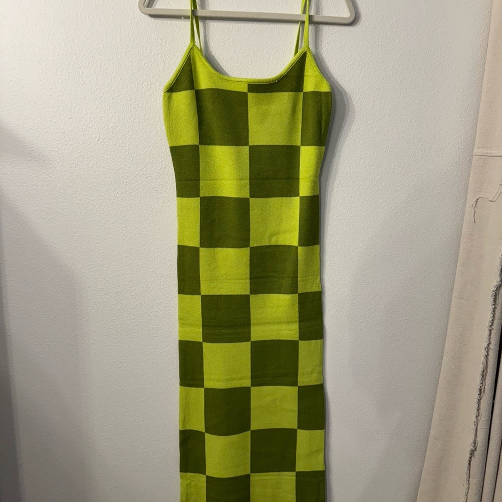 Green Checkered Sleeveless Dress